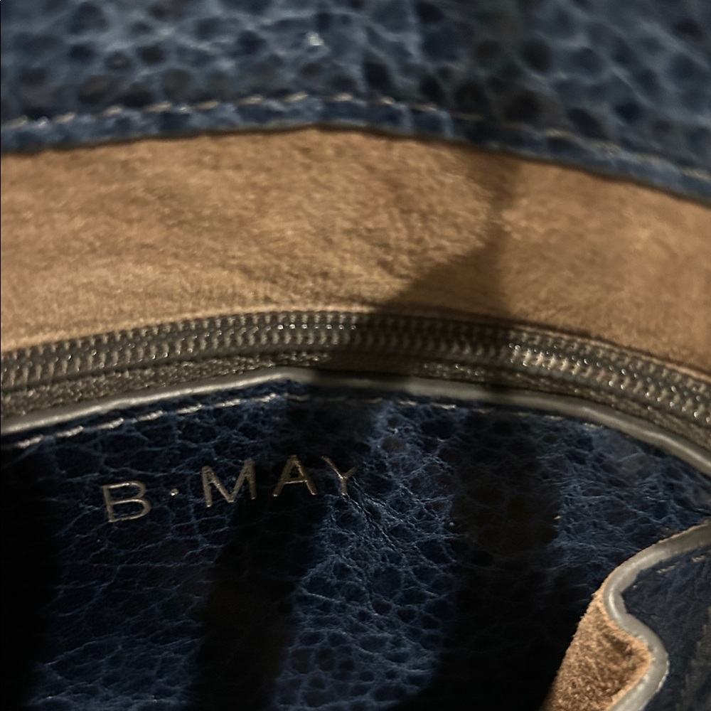 B May Luxury Designer Blue Leather Tote Bag with Suede lining EUC Comp $550 - Picture 2 of 6